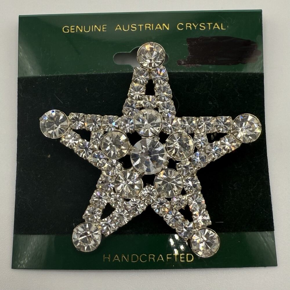 Crystal Star‎ Brooch Austria Silver Tone on Original Card
